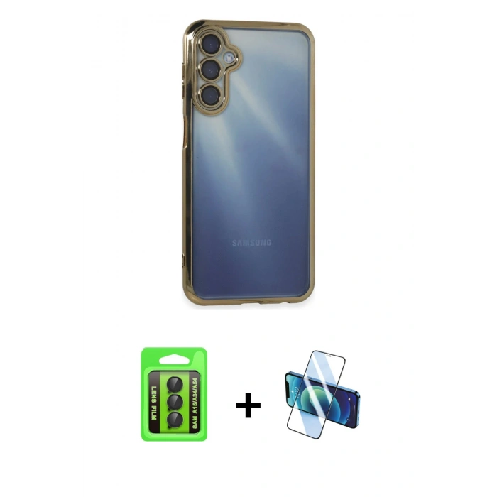 MARSİLYAN™- Galaxy A15 4G Kılıf Vadi Minimal - Siyah 3D Antistatik Seramik Nano Ekran Koruyucu + Raze Metal Kamera Lens - SH