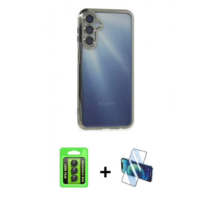 MARSİLYAN™- Galaxy A15 4G Kılıf Vadi Minimal - Siyah 3D Antistatik Seramik Nano Ekran Koruyucu + Raze Metal Kamera Lens - SH