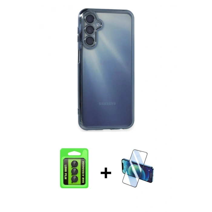 MARSİLYAN™- Galaxy A15 4G Kılıf Vadi Minimal - Siyah 3D Antistatik Seramik Nano Ekran Koruyucu + Raze Metal Kamera Lens - SH