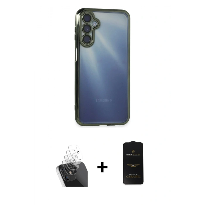 MARSİLYAN™- Galaxy A15 4G Kılıf Vadi Minimal - Siyah 6D Antistatik Mat Seramik Hayalet Nano Ekran Koruyucu + Kamera Lens Koruma Cam - SF