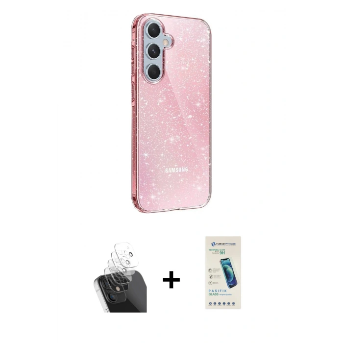 MARSİLYAN™- Galaxy A15 4G Kılıf Yankı Doku Prime - Şeffaf Pasifik Cam Ekran Koruyucu + Kamera Lens Koruma Cam - SF