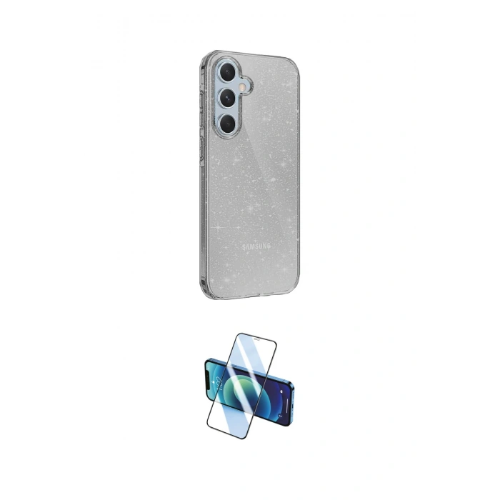 MARSİLYAN™- Galaxy A15 4G Kılıf Yankı Doku Prime - Siyah 3D Antistatik Cam Ekran Koruyucu