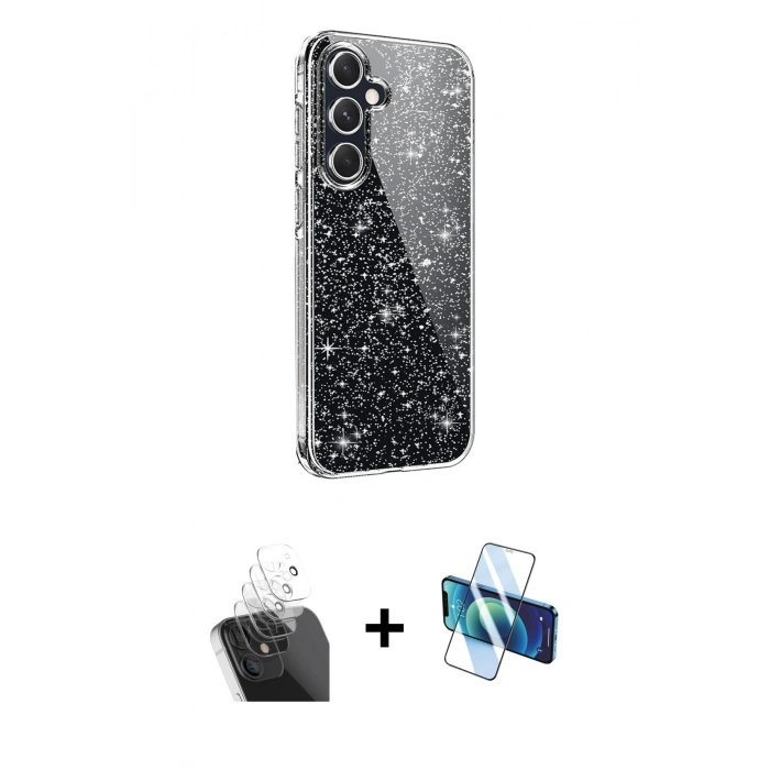 MARSİLYAN™- Galaxy A15 4G Kılıf Yankı Doku Prime - Siyah 3D Antistatik Seramik Nano Ekran Koruyucu + Kamera Lens Koruma Cam - SF
