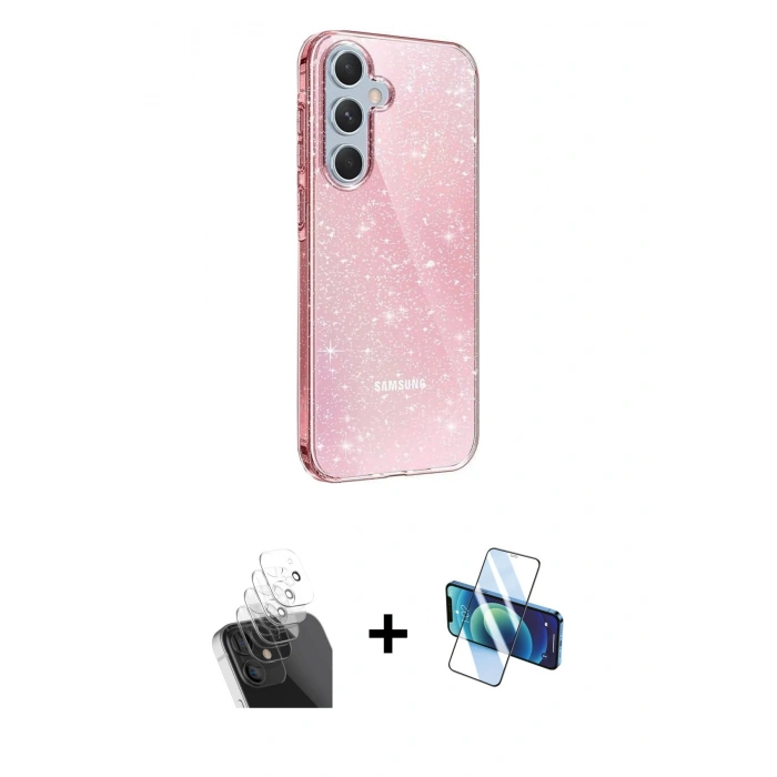 MARSİLYAN™- Galaxy A15 4G Kılıf Yankı Doku Prime - Siyah 3D Antistatik Seramik Nano Ekran Koruyucu + Kamera Lens Koruma Cam - SF