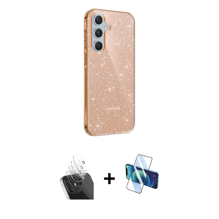 MARSİLYAN™- Galaxy A15 4G Kılıf Yankı Doku Prime - Siyah 3D Antistatik Seramik Nano Ekran Koruyucu + Kamera Lens Koruma Cam - SF