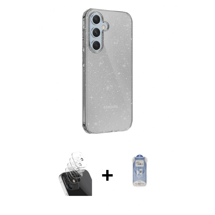 MARSİLYAN™- Galaxy A15 4G Kılıf Yankı Doku Prime - Siyah Joko Magic 5D Cam + Şeffaf Kamera Lens Koruma Cam