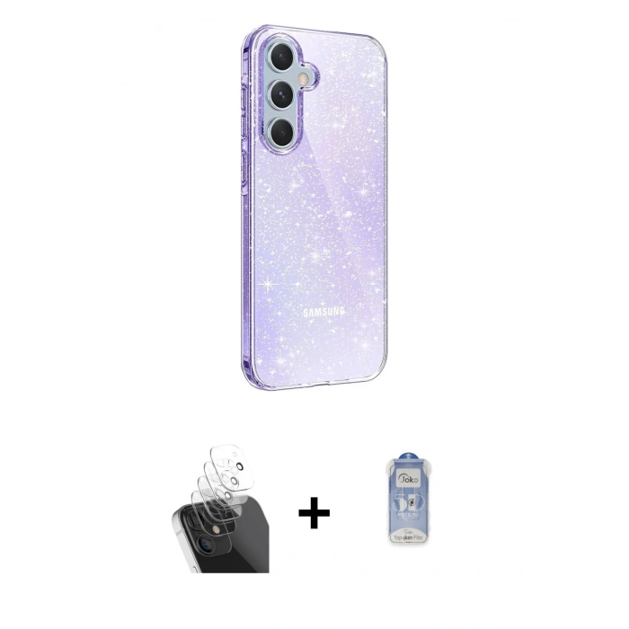 MARSİLYAN™- Galaxy A15 4G Kılıf Yankı Doku Prime - Siyah Joko Magic 5D Cam + Şeffaf Kamera Lens Koruma Cam