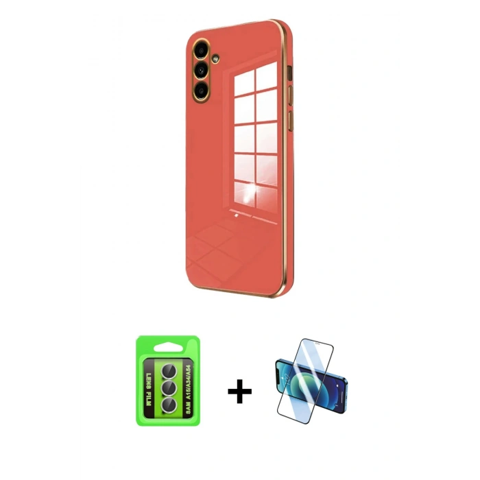 MARSİLYAN™- Galaxy A15 4G Kılıf Yankı Serisi - Siyah 3D Antistatik Seramik Nano Ekran Koruyucu + Raze Metal Kamera Lens - GS