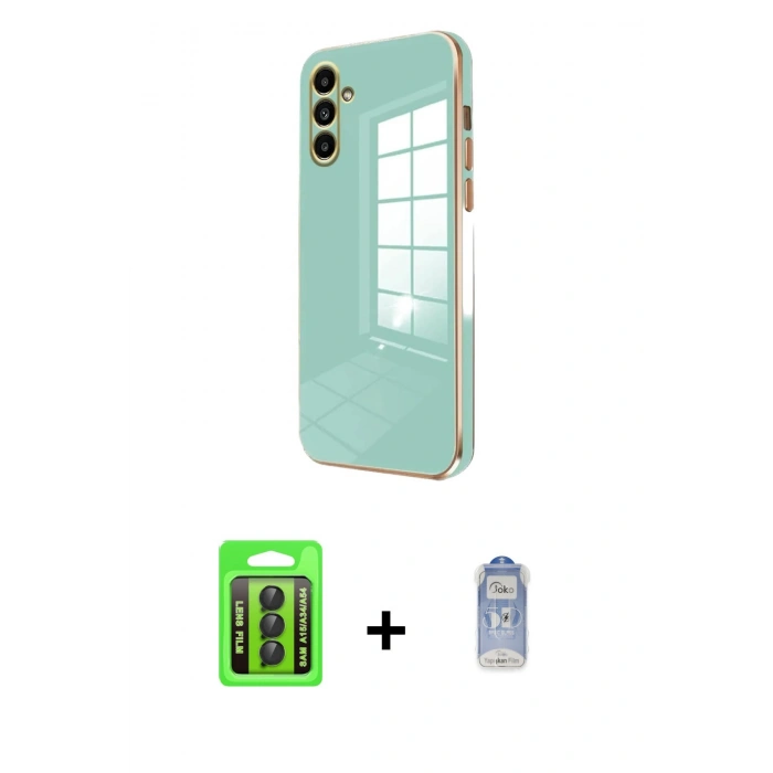MARSİLYAN™- Galaxy A15 4G Kılıf Yankı Serisi - Siyah Joko Magic 5D Cam + Raze Metal Kamera Lens - SH