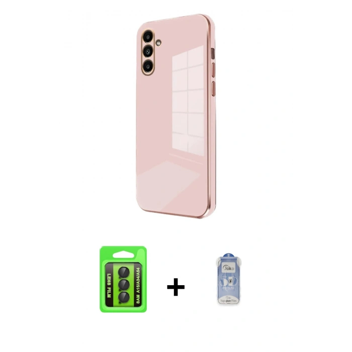 MARSİLYAN™- Galaxy A15 4G Kılıf Yankı Serisi - Siyah Joko Magic 5D Cam + Raze Metal Kamera Lens - SH