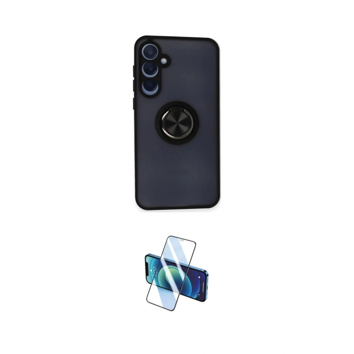 MARSİLYAN™- Galaxy A15 4G Kılıf Yörünge Çizgi - Siyah 3D Antistatik Cam Ekran Koruyucu