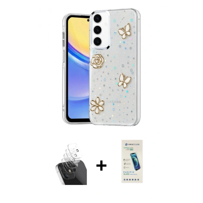 MARSİLYAN™- Galaxy A15 4G Kılıf Yörünge Form - Şeffaf Pasifik Cam Ekran Koruyucu + Kamera Lens Koruma Cam - SF