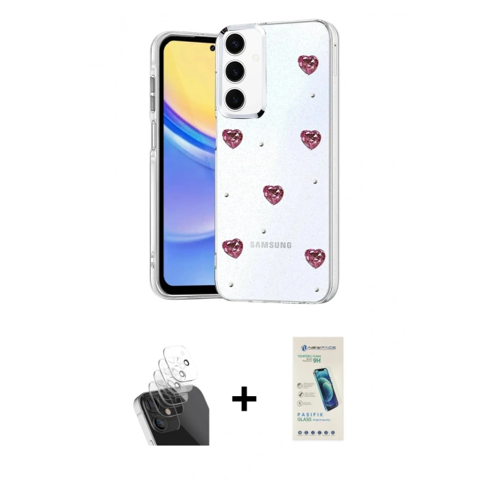 MARSİLYAN™- Galaxy A15 4G Kılıf Yörünge Form - Şeffaf Pasifik Cam Ekran Koruyucu + Kamera Lens Koruma Cam - SF