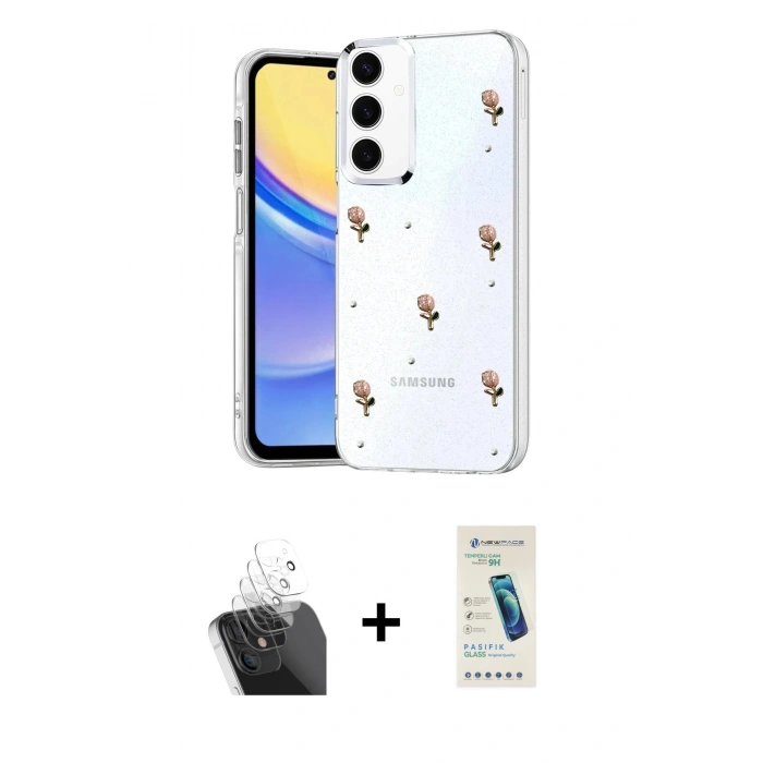 MARSİLYAN™- Galaxy A15 4G Kılıf Yörünge Form - Şeffaf Pasifik Cam Ekran Koruyucu + Kamera Lens Koruma Cam - SF