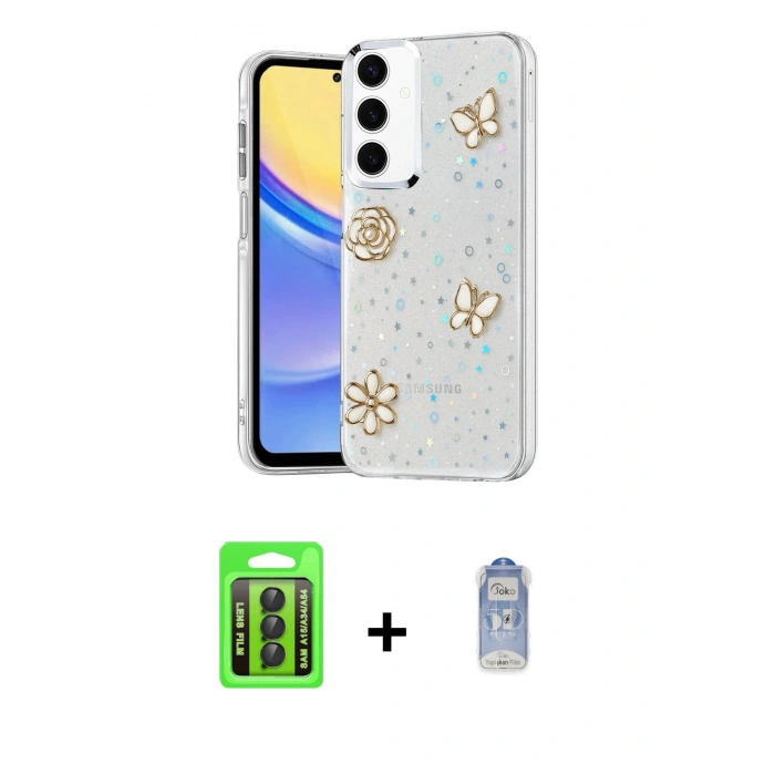 MARSİLYAN™- Galaxy A15 4G Kılıf Yörünge Form - Siyah Joko Magic 5D Cam + Raze Metal Kamera Lens - SH