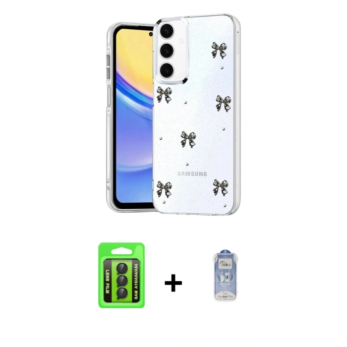 MARSİLYAN™- Galaxy A15 4G Kılıf Yörünge Form - Siyah Joko Magic 5D Cam + Raze Metal Kamera Lens - SH
