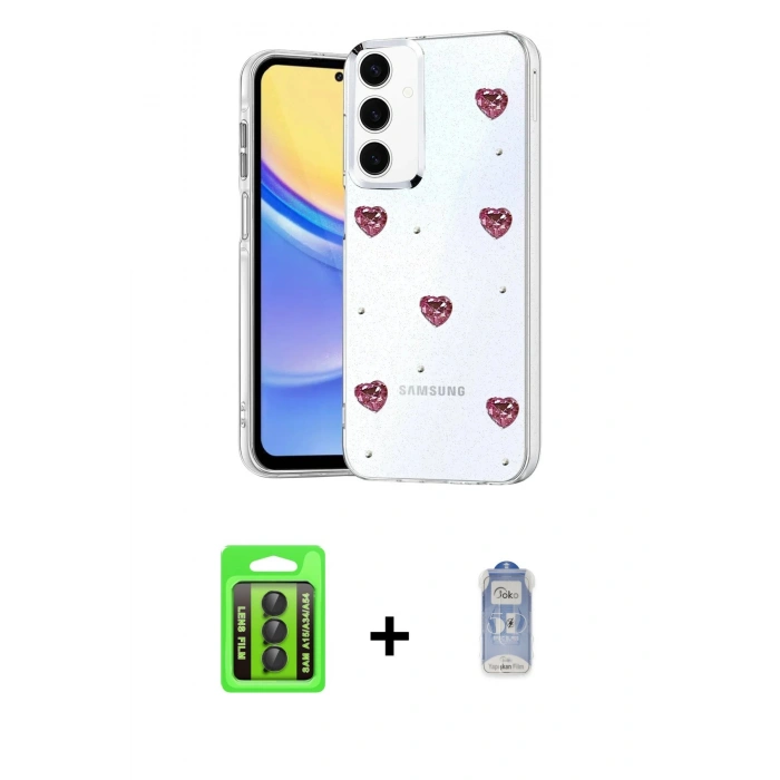 MARSİLYAN™- Galaxy A15 4G Kılıf Yörünge Form - Siyah Joko Magic 5D Cam + Raze Metal Kamera Lens - SH