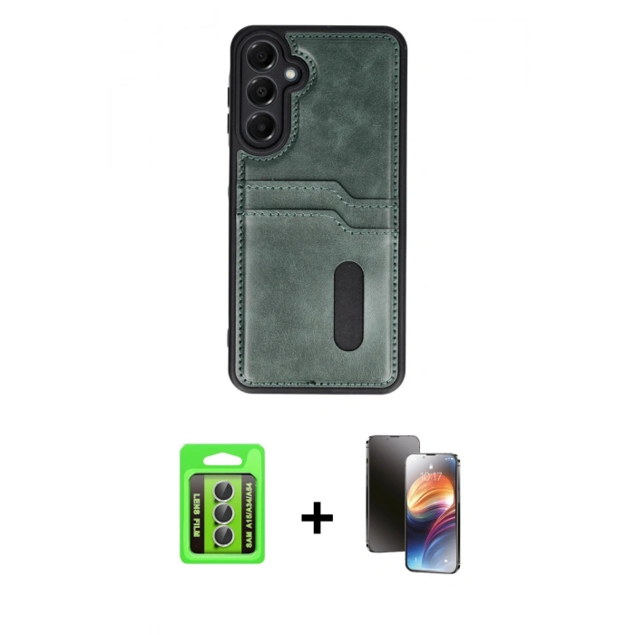 MARSİLYAN™- Galaxy A15 4G Kılıf Yörünge Işık Serisi - Siyah 3D Antistatik Mat Seramik Nano Ekran Koruyucu + Raze Metal Kamera Lens - GS