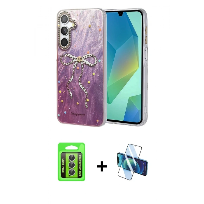MARSİLYAN™- Galaxy A15 4G Kılıf Zirve Modern Prime - Siyah 3D Antistatik Cam Ekran Koruyucu + Raze Metal Kamera Lens - GS