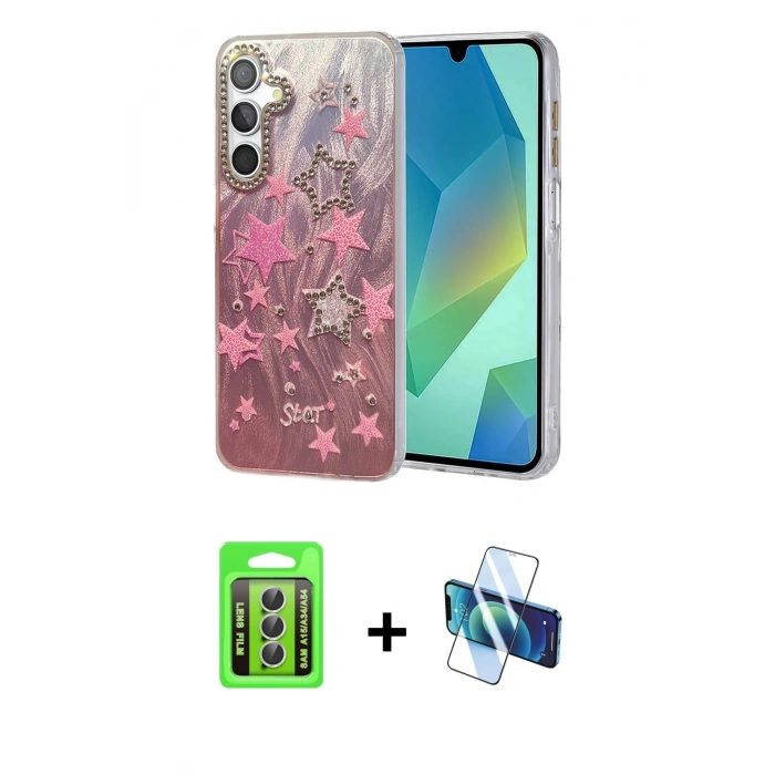 MARSİLYAN™- Galaxy A15 4G Kılıf Zirve Modern Prime - Siyah 3D Antistatik Cam Ekran Koruyucu + Raze Metal Kamera Lens - GS