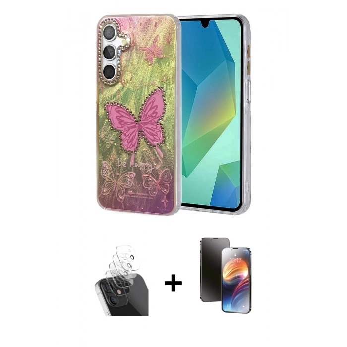 MARSİLYAN™- Galaxy A15 4G Kılıf Zirve Modern Prime - Siyah 3D Antistatik Mat Seramik Nano Ekran Koruyucu + Kamera Lens Koruma Cam - SF