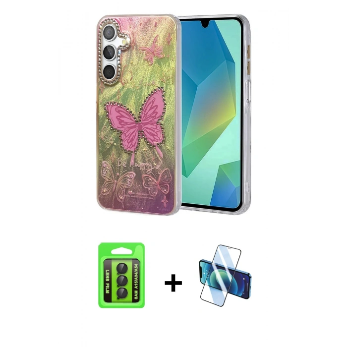 MARSİLYAN™- Galaxy A15 4G Kılıf Zirve Modern Prime - Siyah 3D Antistatik Seramik Nano Ekran Koruyucu + Raze Metal Kamera Lens - SH