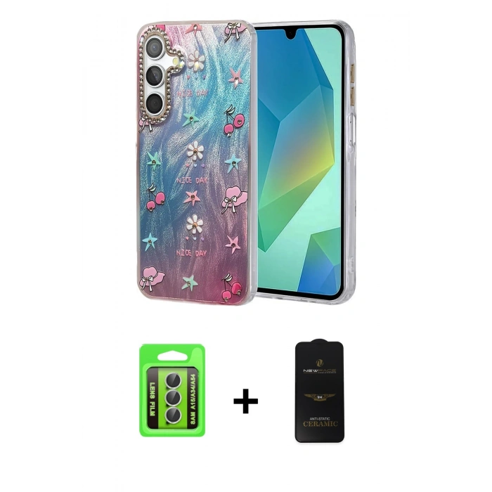 MARSİLYAN™- Galaxy A15 4G Kılıf Zirve Modern Prime - Siyah 6D Antistatik Mat Seramik Hayalet Nano Ekran Koruyucu + Raze Metal Kamera Lens - GS