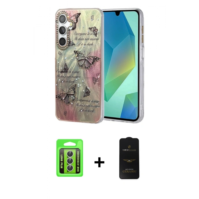 MARSİLYAN™- Galaxy A15 4G Kılıf Zirve Modern Prime - Siyah 6D Antistatik Mat Seramik Hayalet Nano Ekran Koruyucu + Raze Metal Kamera Lens - GS