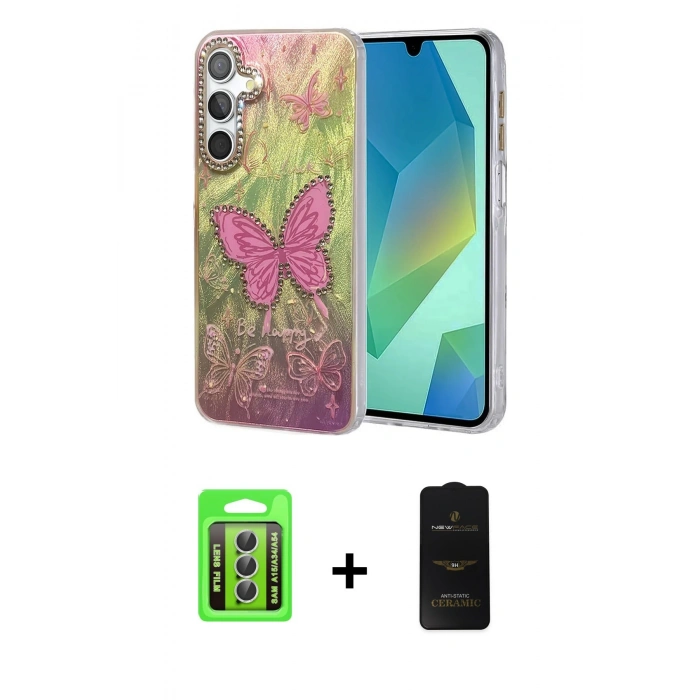 MARSİLYAN™- Galaxy A15 4G Kılıf Zirve Modern Prime - Siyah 6D Antistatik Mat Seramik Hayalet Nano Ekran Koruyucu + Raze Metal Kamera Lens - GS