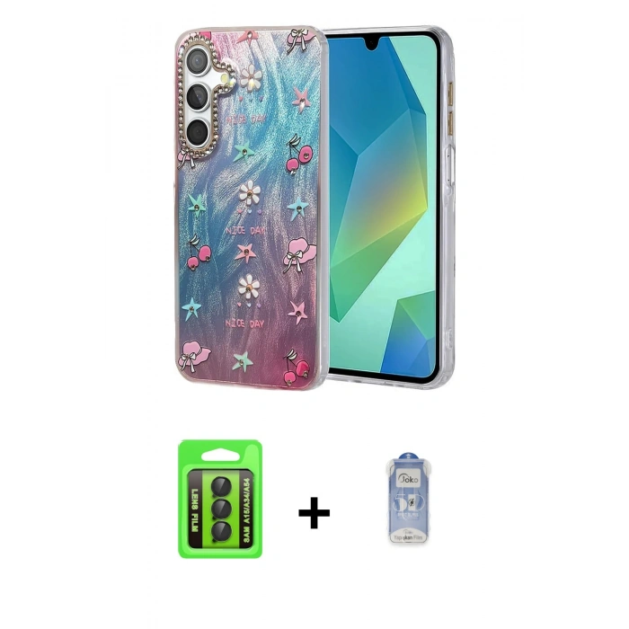 MARSİLYAN™- Galaxy A15 4G Kılıf Zirve Modern Prime - Siyah Joko Magic 5D Cam + Raze Metal Kamera Lens - SH