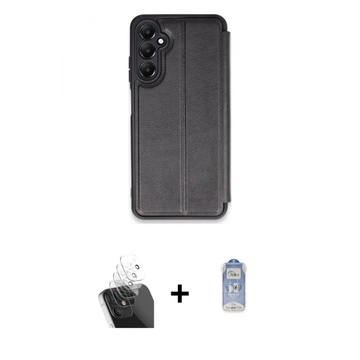 MARSİLYAN™- Galaxy A15 4G Kılıf Zirve Yansıma Serisi - Siyah Joko Magic 5D Cam + Kamera Lens Koruma Cam - SF