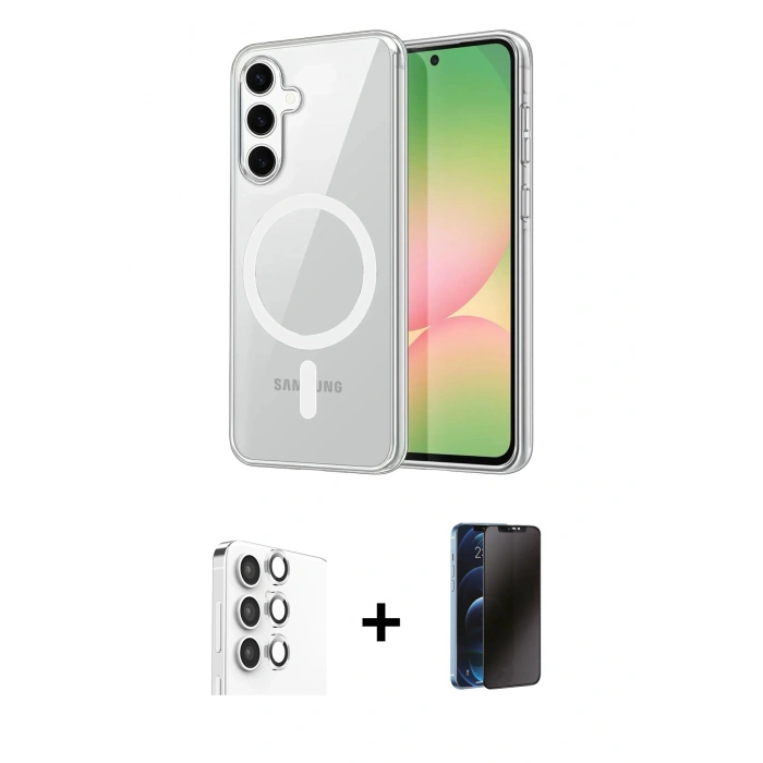 MARSİLYAN™- Galaxy A16 5G Kılıf Ahenk Minimal Serisi - Siyah 3D Antistatik Hayalet Cam Ekran Koruyucu + Raze Metal Kamera Lens - GS