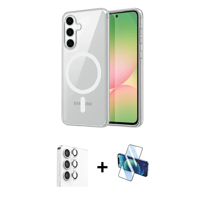 MARSİLYAN™- Galaxy A16 5G Kılıf Ahenk Minimal Serisi - Siyah 3D Antistatik Seramik Nano Ekran Koruyucu + Raze Metal Kamera Lens - GS