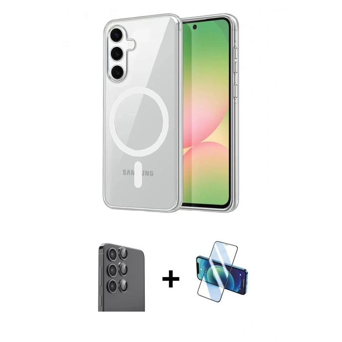 MARSİLYAN™- Galaxy A16 5G Kılıf Ahenk Minimal Serisi - Siyah 3D Antistatik Seramik Nano Ekran Koruyucu + Raze Metal Kamera Lens - SH