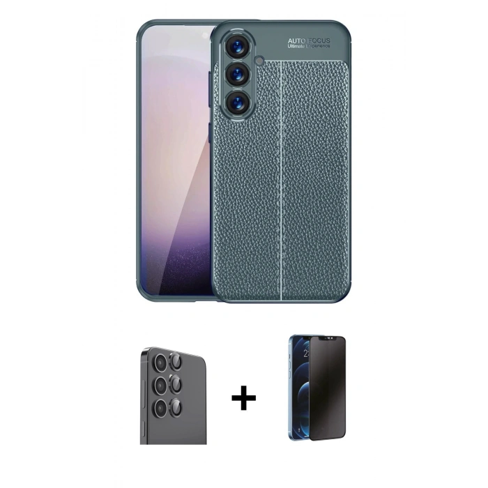 MARSİLYAN™- Galaxy A16 5G Kılıf Doruk Klasik Özel Seri - Siyah 3D Antistatik Hayalet Cam Ekran Koruyucu + Raze Metal Kamera Lens - SH