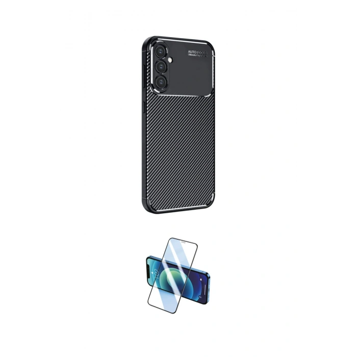 MARSİLYAN™- Galaxy A16 5G Kılıf Eksen Form Prime - Siyah 3D Antistatik Cam Ekran Koruyucu