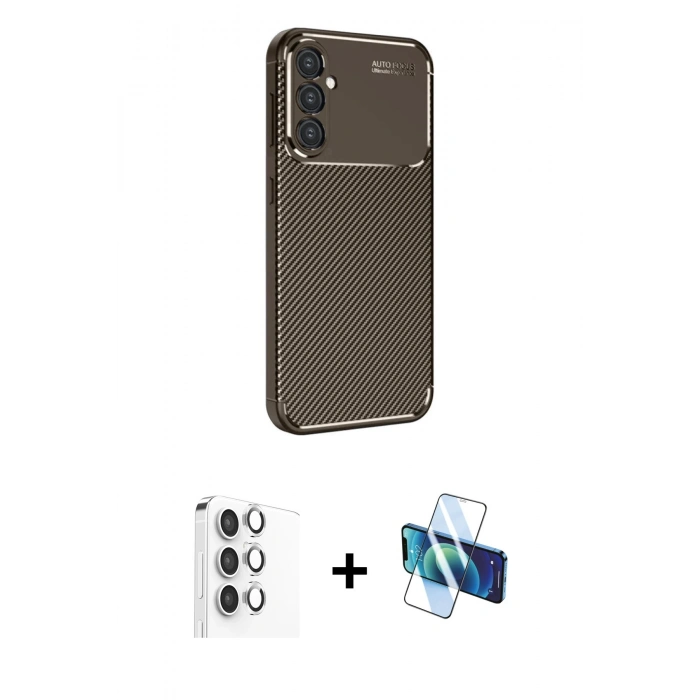 MARSİLYAN™- Galaxy A16 5G Kılıf Eksen Form Prime - Siyah 3D Antistatik Cam Ekran Koruyucu + Raze Metal Kamera Lens - GS