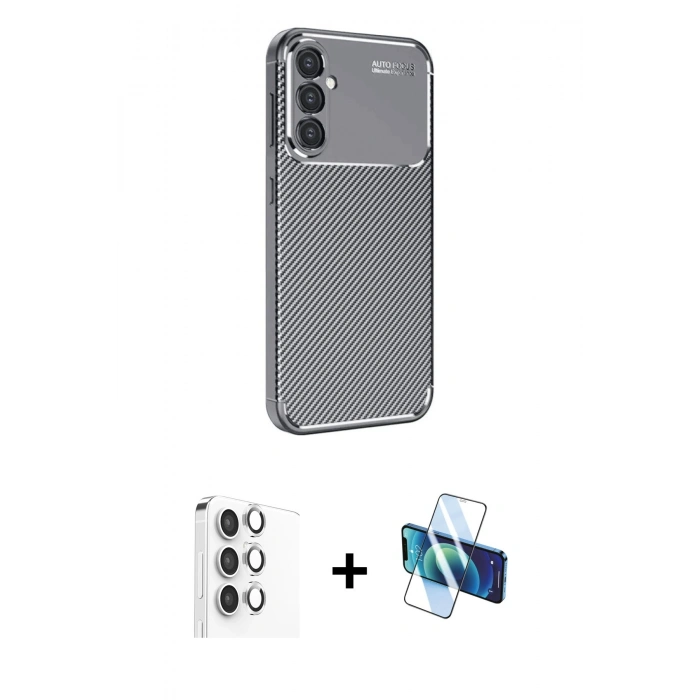 MARSİLYAN™- Galaxy A16 5G Kılıf Eksen Form Prime - Siyah 3D Antistatik Cam Ekran Koruyucu + Raze Metal Kamera Lens - GS
