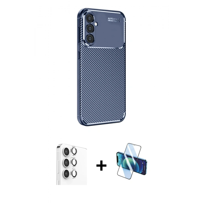 MARSİLYAN™- Galaxy A16 5G Kılıf Eksen Form Prime - Siyah 3D Antistatik Cam Ekran Koruyucu + Raze Metal Kamera Lens - GS