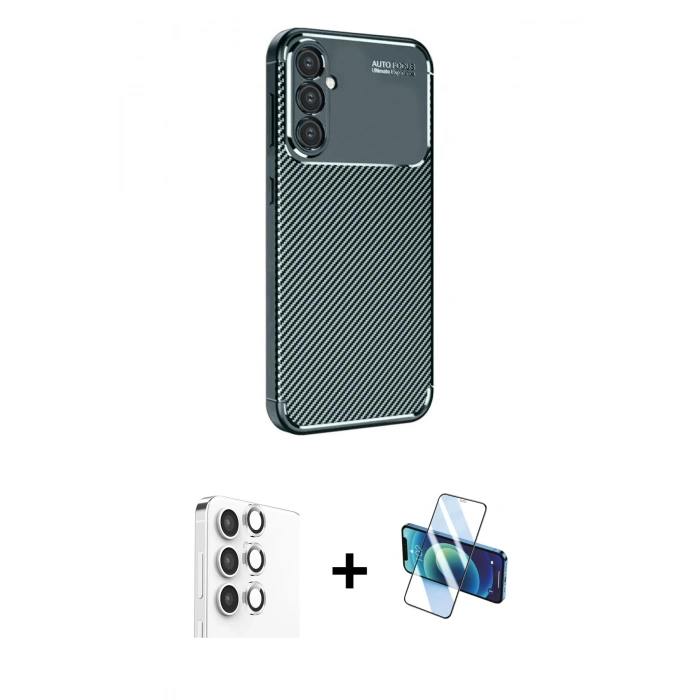 MARSİLYAN™- Galaxy A16 5G Kılıf Eksen Form Prime - Siyah 3D Antistatik Seramik Nano Ekran Koruyucu + Raze Metal Kamera Lens - GS