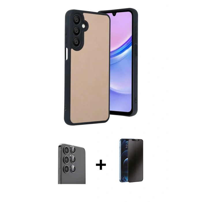 MARSİLYAN™- Galaxy A16 5G Kılıf Kıvılcım Işık Serisi - Siyah 3D Antistatik Hayalet Cam Ekran Koruyucu + Raze Metal Kamera Lens - SH