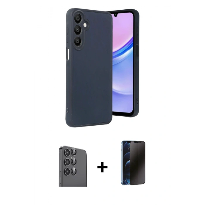 MARSİLYAN™- Galaxy A16 5G Kılıf Kıvılcım Işık Serisi - Siyah 3D Antistatik Hayalet Cam Ekran Koruyucu + Raze Metal Kamera Lens - SH