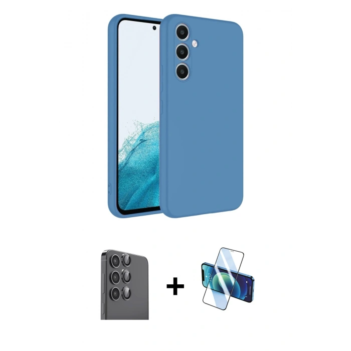 MARSİLYAN™- Galaxy A16 5G Kılıf Kozmos Yansıma Özel Seri - Siyah 3D Antistatik Cam Ekran Koruyucu + Raze Metal Kamera Lens - SH