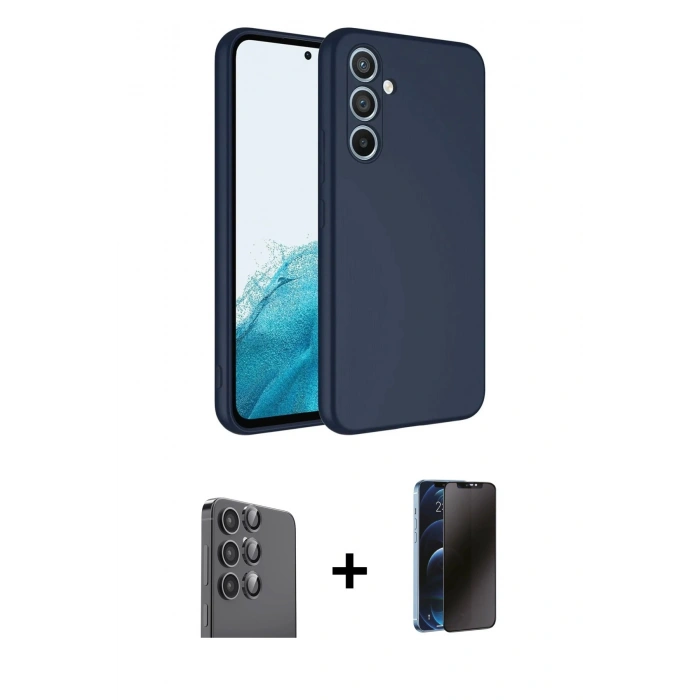 MARSİLYAN™- Galaxy A16 5G Kılıf Kozmos Yansıma Özel Seri - Siyah 3D Antistatik Hayalet Cam Ekran Koruyucu + Raze Metal Kamera Lens - SH