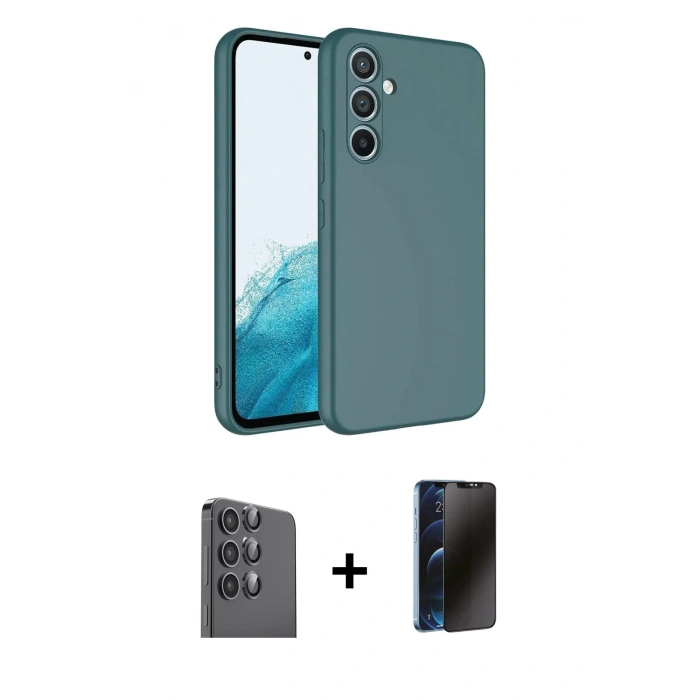 MARSİLYAN™- Galaxy A16 5G Kılıf Kozmos Yansıma Özel Seri - Siyah 3D Antistatik Hayalet Cam Ekran Koruyucu + Raze Metal Kamera Lens - SH