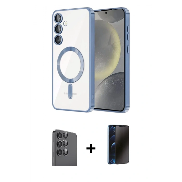 MARSİLYAN™- Galaxy A16 5G Kılıf Nova Işık Özel Seri - Siyah 3D Antistatik Hayalet Cam Ekran Koruyucu + Raze Metal Kamera Lens - SH