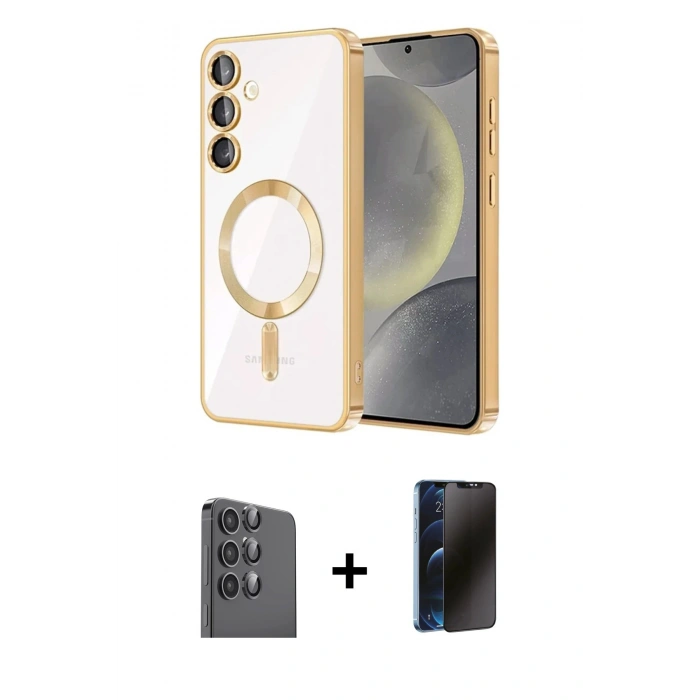 MARSİLYAN™- Galaxy A16 5G Kılıf Nova Işık Özel Seri - Siyah 3D Antistatik Hayalet Cam Ekran Koruyucu + Raze Metal Kamera Lens - SH