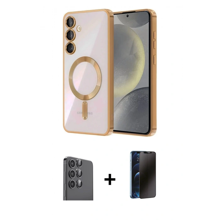 MARSİLYAN™- Galaxy A16 5G Kılıf Nova Işık Özel Seri - Siyah 3D Antistatik Hayalet Cam Ekran Koruyucu + Raze Metal Kamera Lens - SH