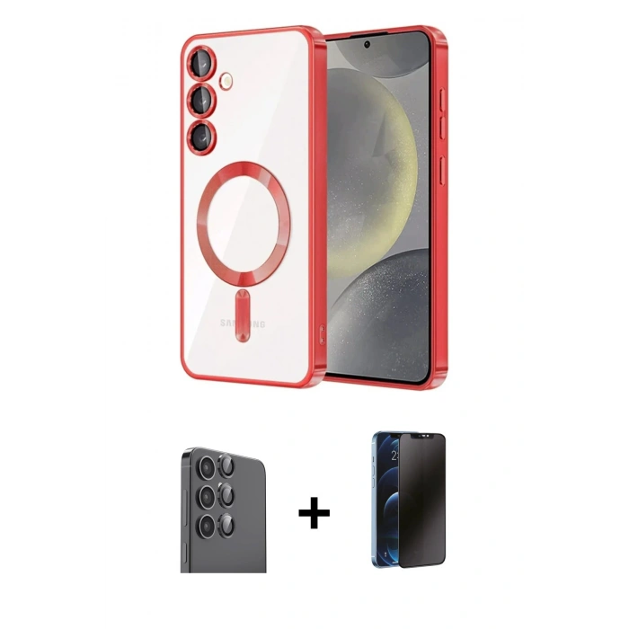MARSİLYAN™- Galaxy A16 5G Kılıf Nova Işık Özel Seri - Siyah 3D Antistatik Hayalet Cam Ekran Koruyucu + Raze Metal Kamera Lens - SH