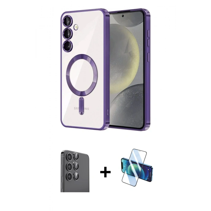 MARSİLYAN™- Galaxy A16 5G Kılıf Nova Işık Özel Seri - Siyah 3D Antistatik Seramik Nano Ekran Koruyucu + Siyah Raze Metal Kamera Lens